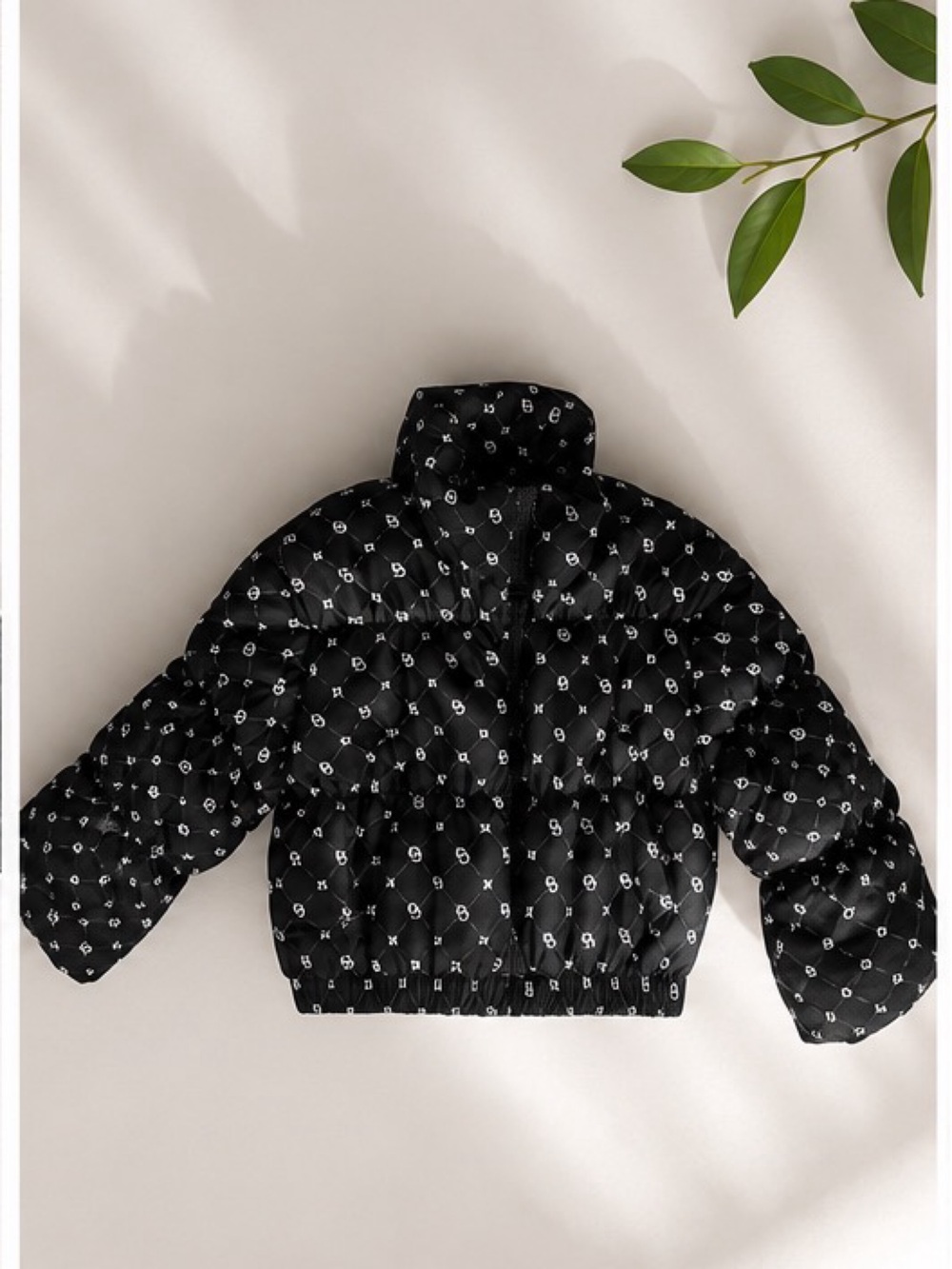 H&M Black Puffer Jacket with White Monogram Print